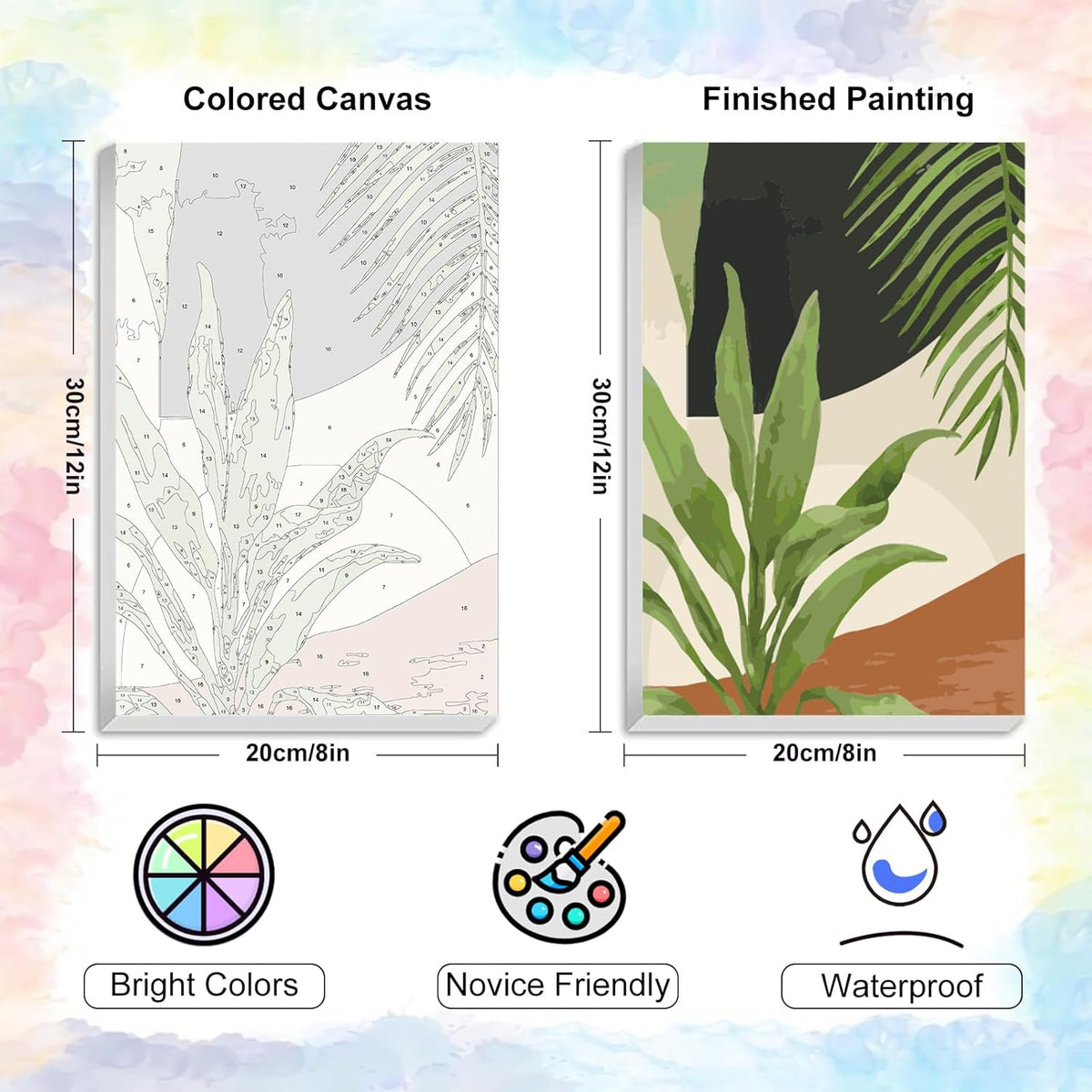 4 Pack Framed Paint by Numbers Kit for Adults with Wooden Easel, Plant