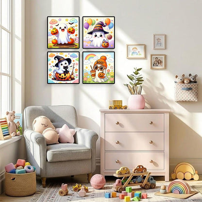 4 Pack Halloween Ghost Paint by Numbers Kit for Kids with Frame 8x8 inch