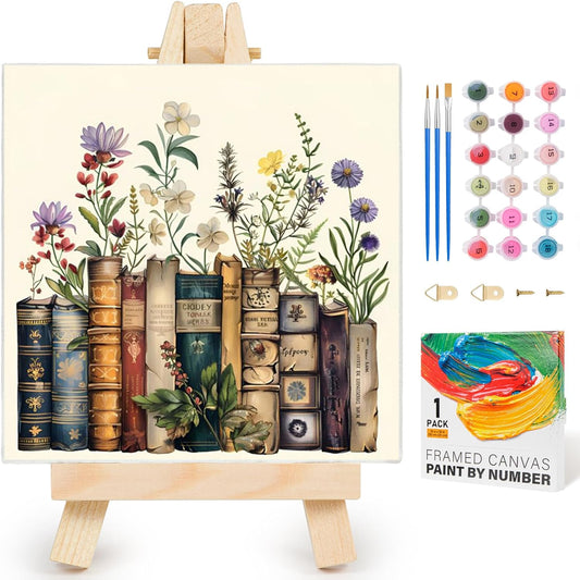 Yezavesu Book Framed Paint by Numbers Kit for Adults 10x 10 inch, Flowers