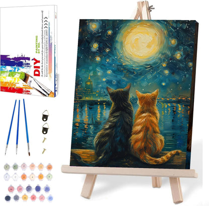 Clendo DIY Moon Paint by Numbers Kit for Adults, Landscape Adult Paint by Number Kits on Canvas Without Frame, Lake View Oil Paint by Numbers for Home Decor Gift 16” W x 20”L