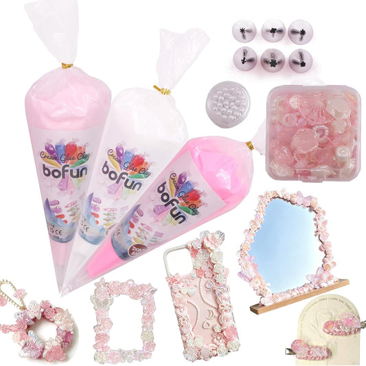 BoFUN Pink Decoden Cream Glue with Charms, Whipped Cream Glue Clay Kit