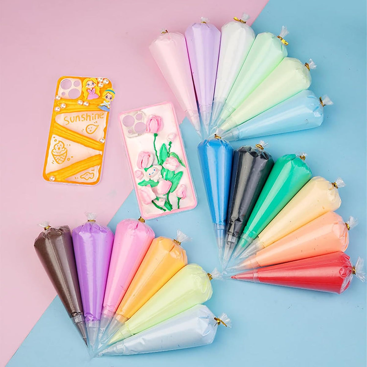 Cream Kit, 18 Colors Fake Whipped Cream Glue Clay - 100ml Large Rainbow Simulation Cream with Piping Tips, DIY Craft Supplies for Phone Case Jewelry Making