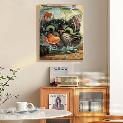 Cat Fish Funny Paint by Numbers Kit for Adults Canvas, Frameworkless
