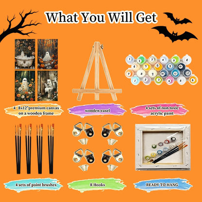 4 Pack Framed Paint by Numbers Kit for Adults Beginners Halloween 8x12 inch