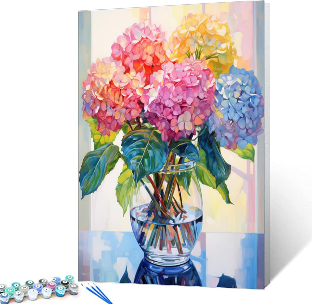 Tucocoo Hydrangea in Glass Vase Window Landscape Paint by Numbers for Adults Beautiful Flower DIY Paint by Numbers Acrylic Paint Canvas Colorful Flowers Painting Kits Art 16x20 Inch（Without Frame）