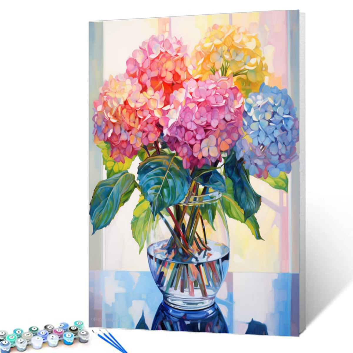 Tucocoo Hydrangea in Glass Vase Window Landscape Paint by Numbers for Adults Beautiful Flower DIY Paint by Numbers Acrylic Paint Canvas Colorful Flowers Painting Kits Art 16x20 Inch（Without Frame）