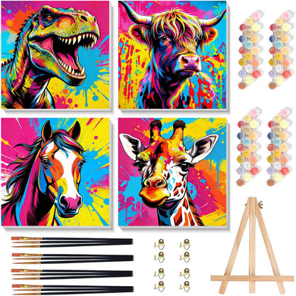 Arttoplus 4 Pack Paint by Numbers Kit for Kids with Frame Animals 8x8 inch