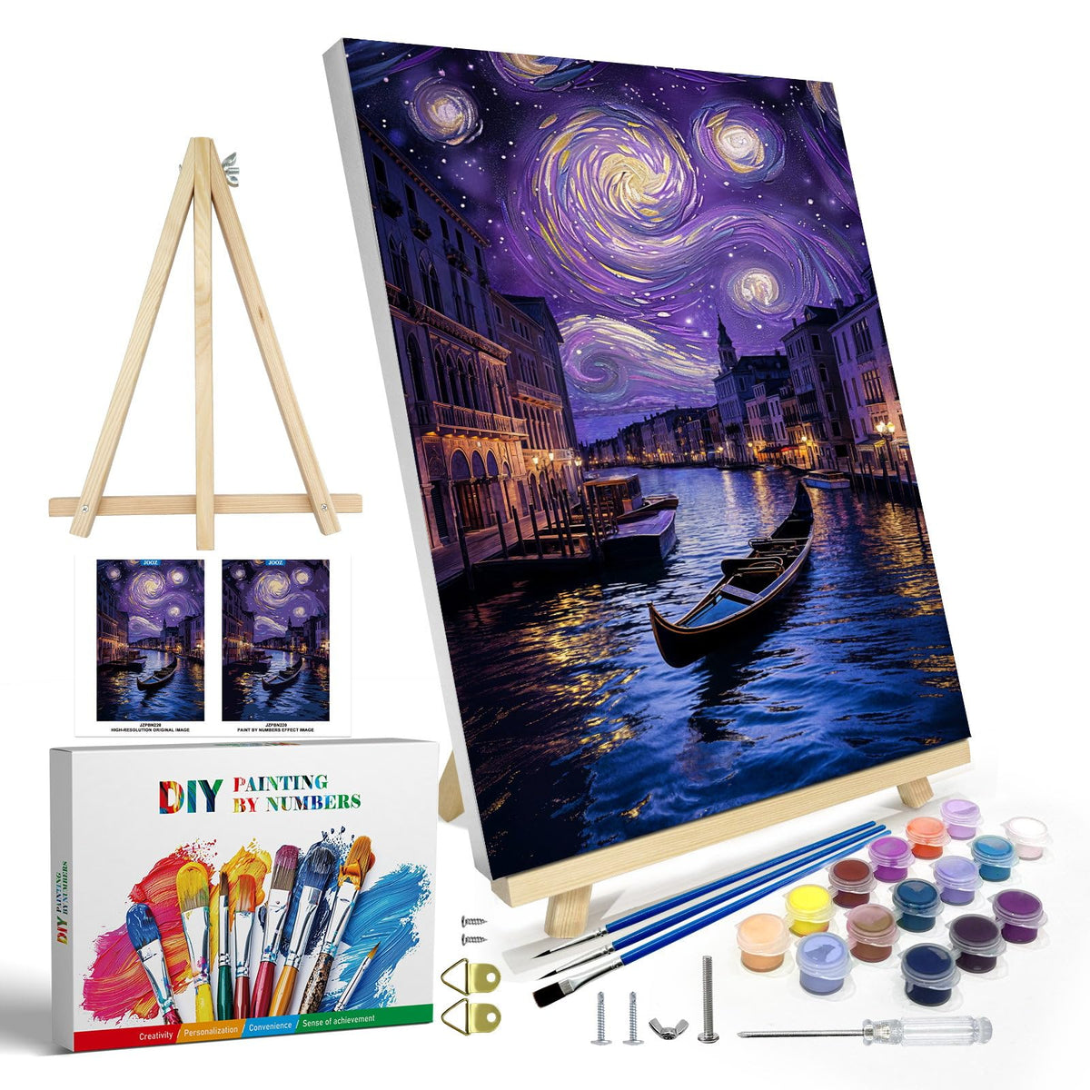 JOOZ Paint by Numbers Kit for Adults with Frame, Landscape Paint by Number Canvas, Mountain Paint by Numbers with Easel, DIY Flowers Scenery Oil Painting Kit for Home Wall Decor 8 x 12 Inch