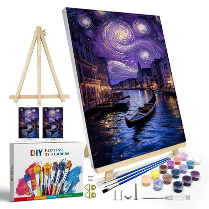 JOOZ Paint by Numbers Kit for Adults with Frame, Landscape Paint by Number Canvas, Mountain Paint by Numbers with Easel, DIY Flowers Scenery Oil Painting Kit for Home Wall Decor 8 x 12 Inch