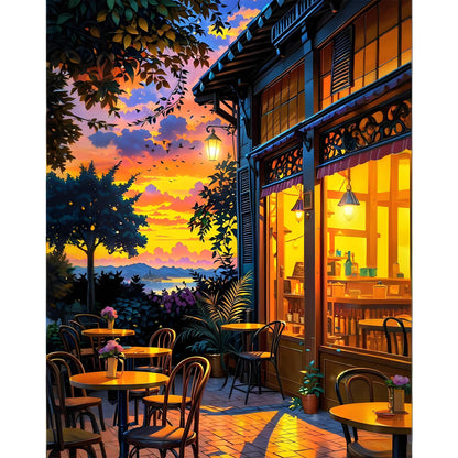 Paint by Numbers Kit for Adults, Fall Lake Cabin Number Painting Canvas Kit