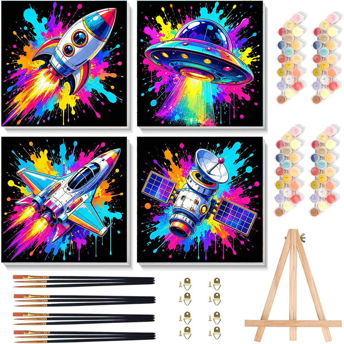 Arttoplus 4 Pack Paint by Numbers Kit for Kids with Frame Animals 8x8 inch