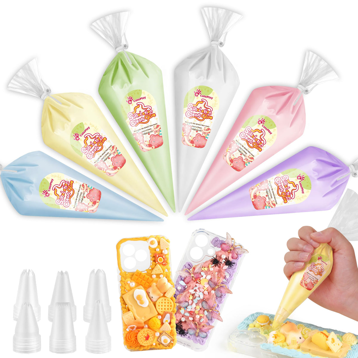 Cream Glue, 9PCS Rainbow Colors 100g Fake Whipped Cream Glue for Crafts DIY