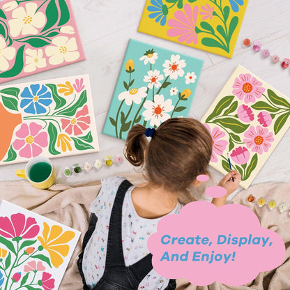 Goldentime 8 Pack Paint by Numbers Kit for Adults and Kids Beginners | 8x10 Inch Flower Canvas Painting Kit with 16 Brushes, 26 Acrylic Paints & Wooden Supports | Predrawn Canvas for Home Decor Gifts