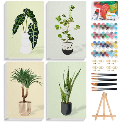 4 Pack Framed Paint by Numbers Kit for Adults Landscape with Wooden Easel