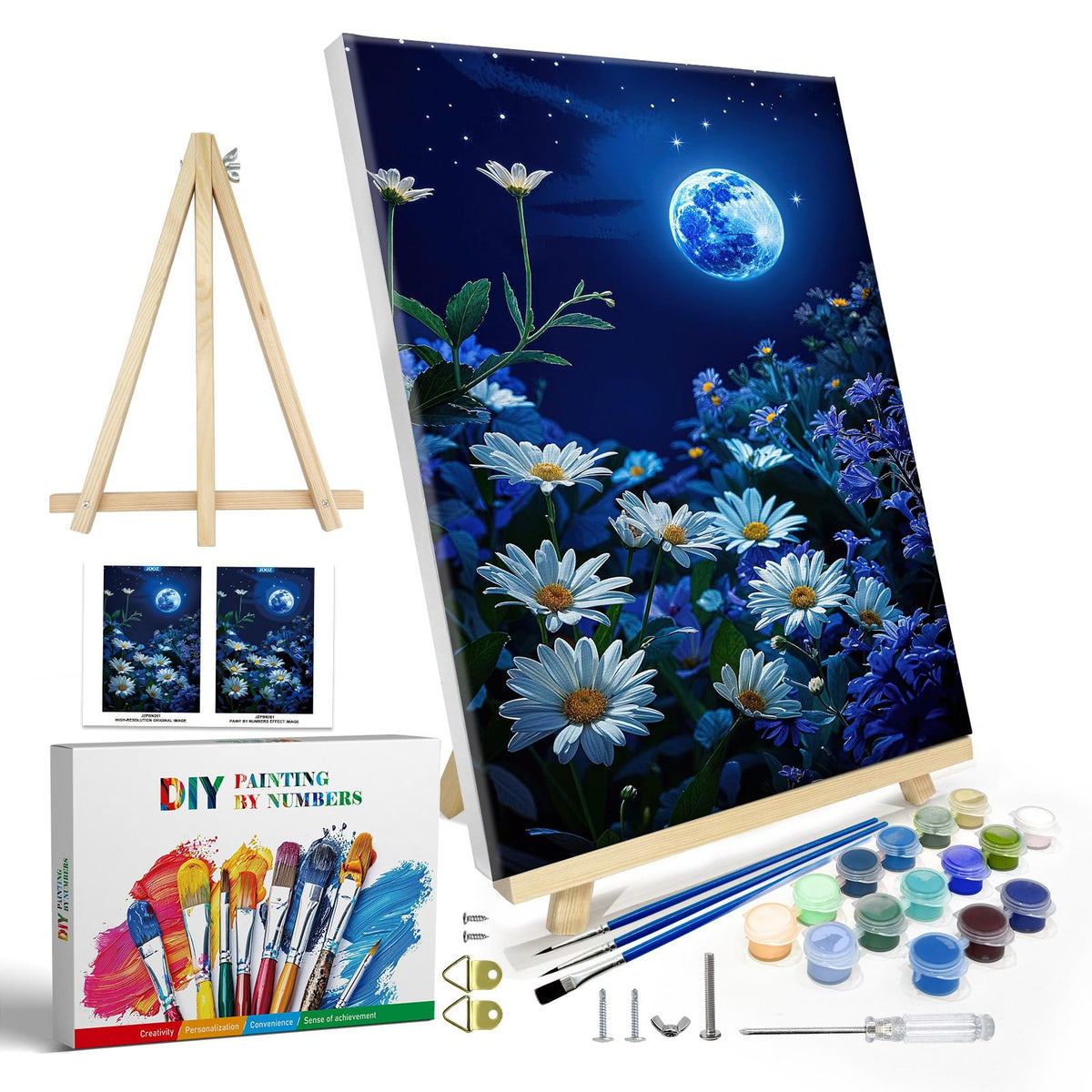 JOOZ Paint by Numbers Kit for Adults with Frame, Landscape Paint by Number Canvas, Mountain Paint by Numbers with Easel, DIY Flowers Scenery Oil Painting Kit for Home Wall Decor 8 x 12 Inch