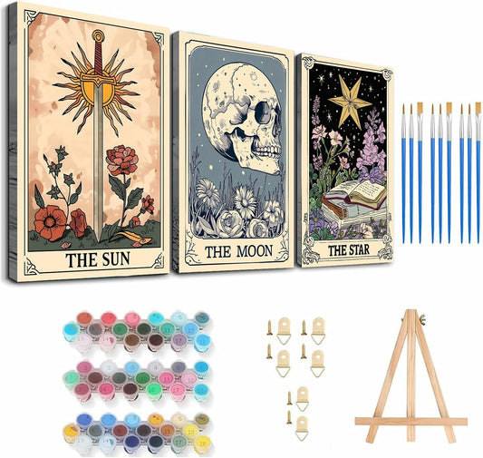 Axquilon 3 Packs Tarot Framed Paint by Numbers Kit for Adults 8x10in