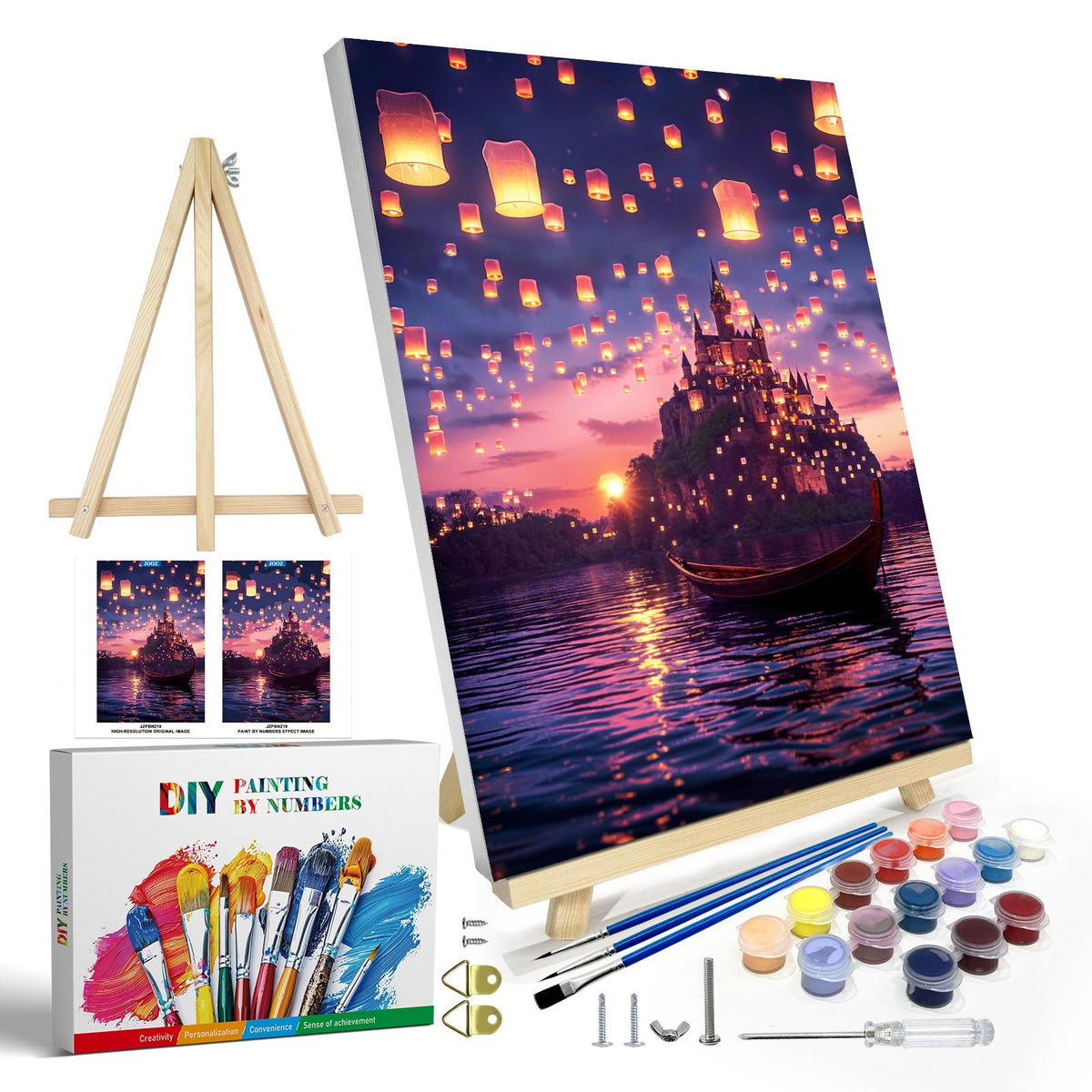 JOOZ Paint by Numbers Kit for Adults with Frame, Landscape Paint by Number Canvas, Mountain Paint by Numbers with Easel, DIY Flowers Scenery Oil Painting Kit for Home Wall Decor 8 x 12 Inch