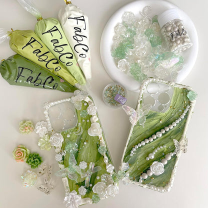 Decoden Cream Glue Kit for DIY Phone Cases, 4 Tubes 100g Whipped Cream Glue withPearl, Flower Charms, for Girls, Birthday Gifts, Summer Crafts and Party Activities(Avocado Green)