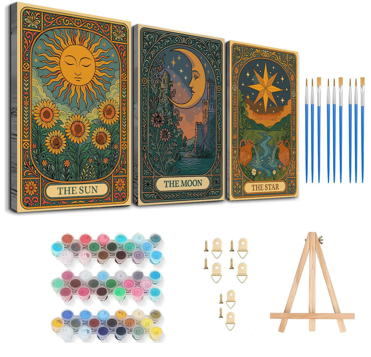 Axquilon 3 Packs Tarot Framed Paint by Numbers Kit for Adults 8x10in