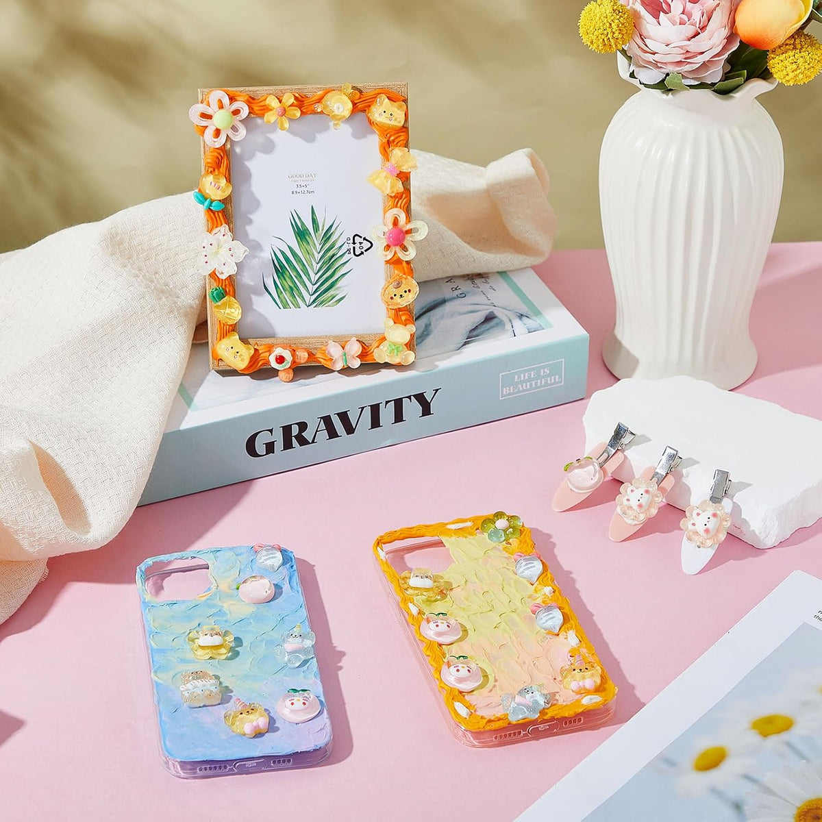 12 Pcs Whipped Cream Glue Kit with Piping Tip Decoden Charm,Lovely