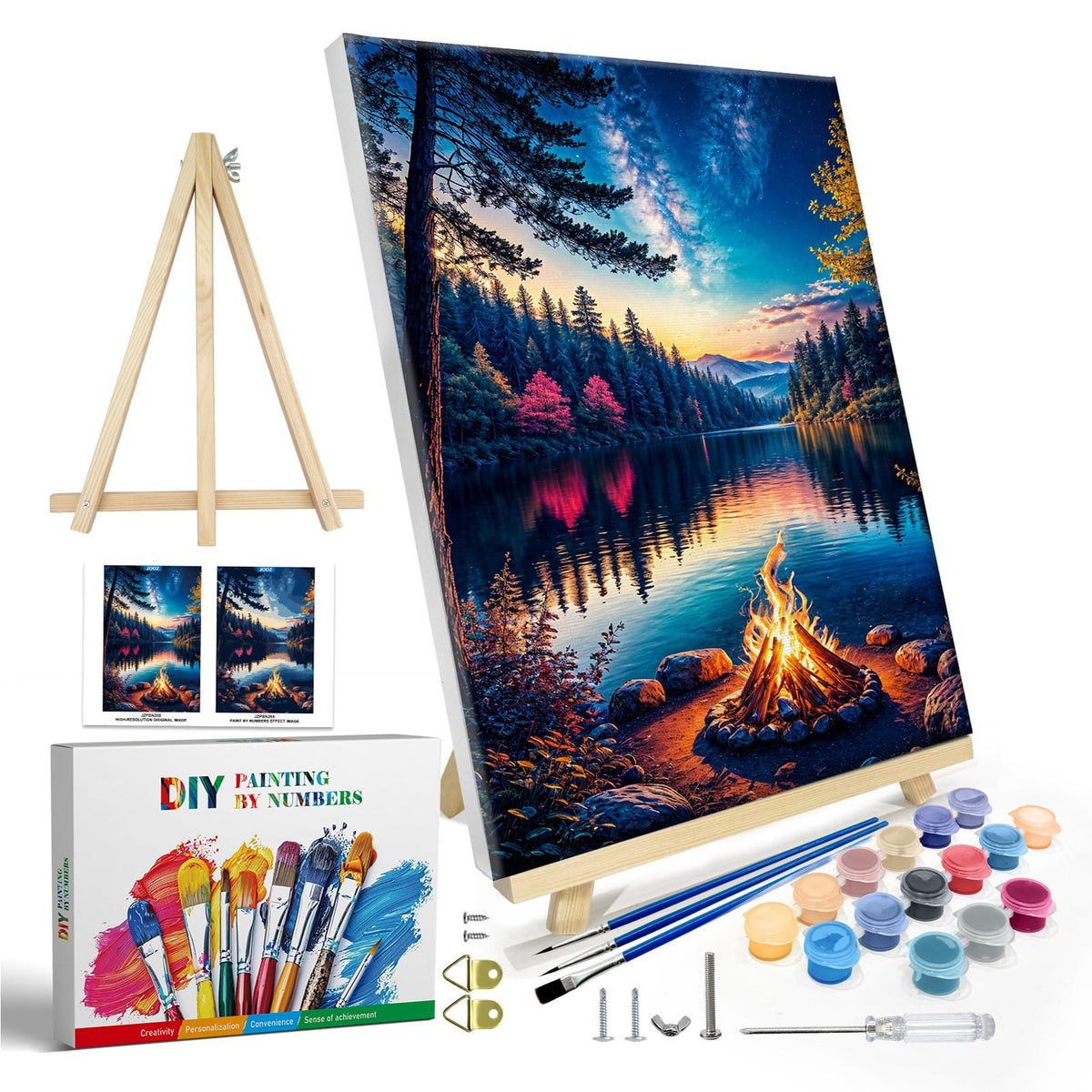 JOOZ Paint by Numbers Kit for Adults with Frame, Landscape Paint by Number Canvas, Mountain Paint by Numbers with Easel, DIY Flowers Scenery Oil Painting Kit for Home Wall Decor 8 x 12 Inch
