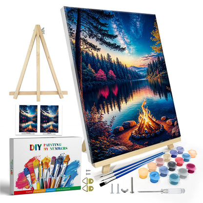 JOOZ Paint by Numbers Kit for Adults with Frame, Landscape Paint by Number Canvas, Mountain Paint by Numbers with Easel, DIY Flowers Scenery Oil Painting Kit for Home Wall Decor 8 x 12 Inch