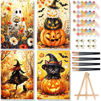 4 Pack Framed Paint by Numbers Kit for Adults Beginners Halloween 8x12 inch