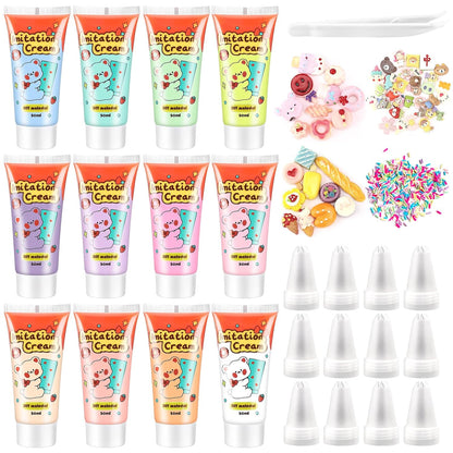 12-Color Decoden Cream Glue Kit,12x50ml with Piping Tips for Phone Cases