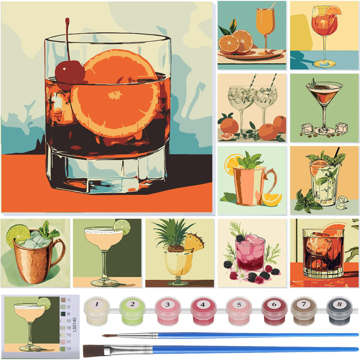 Nezyo 12 Sets Paint by Numbers Kit with Frame for Adults, Acrylic 8x8 Inch