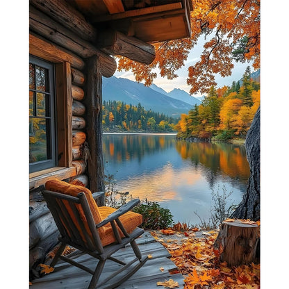 Paint by Numbers Kit for Adults, Fall Lake Cabin Number Painting Canvas Kit