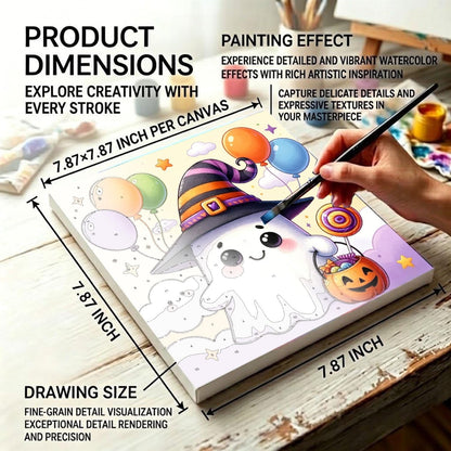4 Pack Halloween Ghost Paint by Numbers Kit for Kids with Frame 8x8 inch