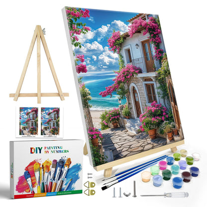 JOOZ Paint by Numbers Kit for Adults with Frame, Landscape Paint by Number Canvas, Mountain Paint by Numbers with Easel, DIY Flowers Scenery Oil Painting Kit for Home Wall Decor 8 x 12 Inch