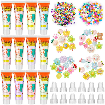 12 Pcs Whipped Cream Glue Kit with Piping Tip Decoden Charm,Lovely