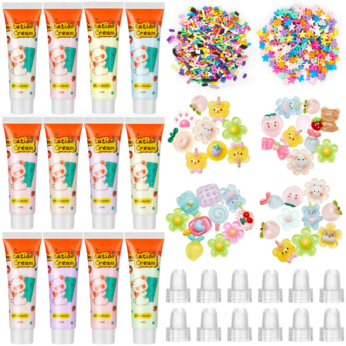 12 Pcs Whipped Cream Glue Kit with Piping Tip Decoden Charm,Cute