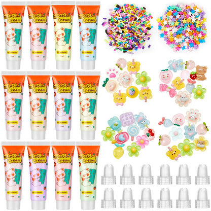 12 Pcs Whipped Cream Glue Kit with Piping Tip Decoden Charm,Candy