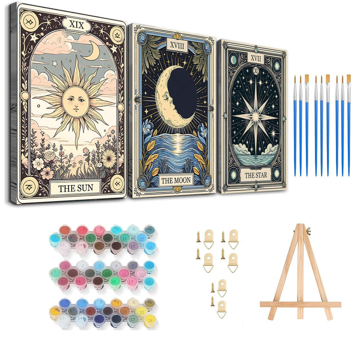 Axquilon 3 Packs Tarot Framed Paint by Numbers Kit for Adults 8x10in