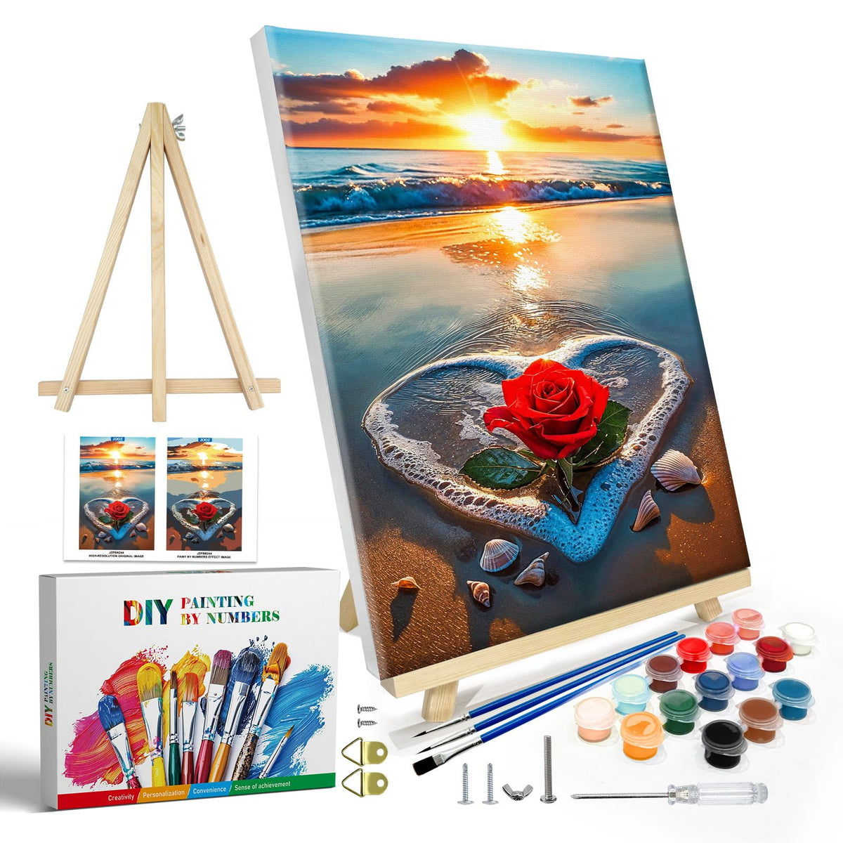JOOZ Paint by Numbers Kit for Adults with Frame, Landscape Paint by Number Canvas, Mountain Paint by Numbers with Easel, DIY Flowers Scenery Oil Painting Kit for Home Wall Decor 8 x 12 Inch