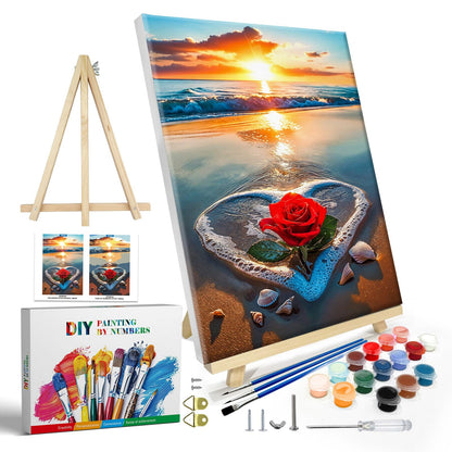 JOOZ Paint by Numbers Kit for Adults with Frame, Landscape Paint by Number Canvas, Mountain Paint by Numbers with Easel, DIY Flowers Scenery Oil Painting Kit for Home Wall Decor 8 x 12 Inch