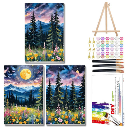 Mandun Landscape Paint by Numbers Kit for Adults, 3 Pack, 7.8x11.8 inch