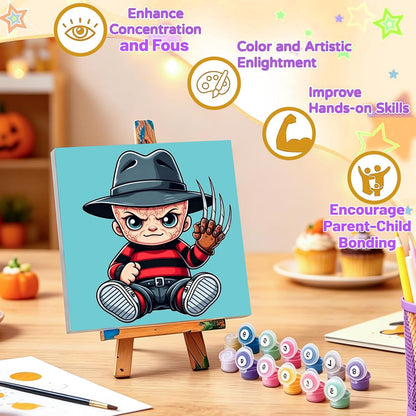 4 Pack Halloween Paint by Numbers for Kids with Frame Canvas - Wooden Easel