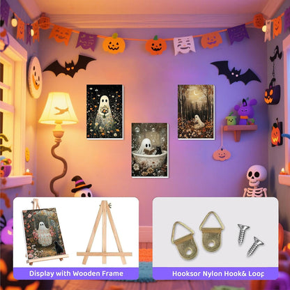4 Pack Ghost Paint by Numbers for Adults with Framed Canvas - Wooden Easel