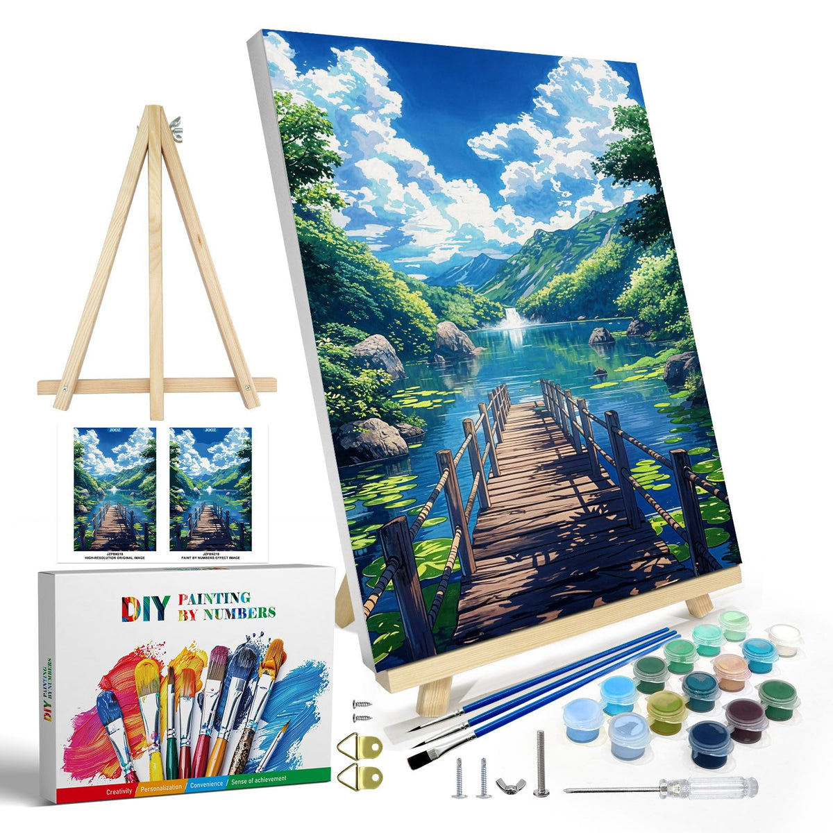 JOOZ Paint by Numbers Kit for Adults with Frame, Landscape Paint by Number Canvas, Mountain Paint by Numbers with Easel, DIY Flowers Scenery Oil Painting Kit for Home Wall Decor 8 x 12 Inch