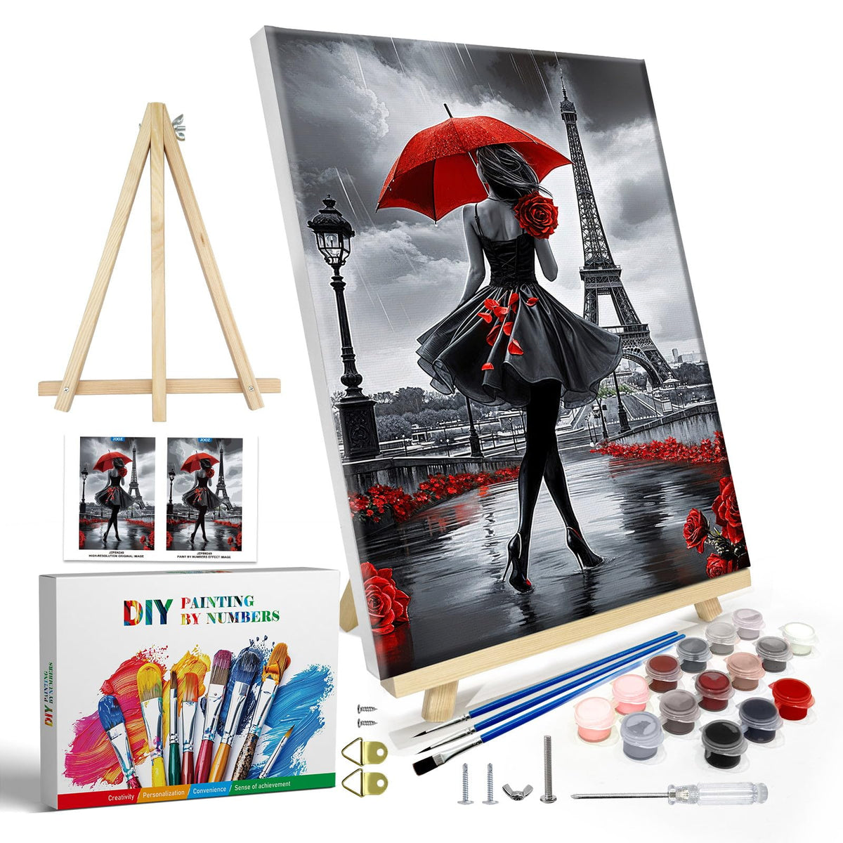 JOOZ Paint by Numbers Kit for Adults with Frame, Landscape Paint by Number Canvas, Mountain Paint by Numbers with Easel, DIY Flowers Scenery Oil Painting Kit for Home Wall Decor 8 x 12 Inch