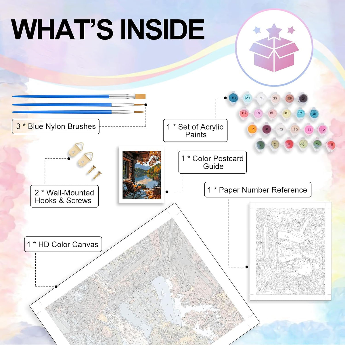 Paint by Numbers Kit for Adults, Fall Lake Cabin Number Painting Canvas Kit