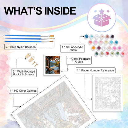 Paint by Numbers Kit for Adults, Fall Lake Cabin Number Painting Canvas Kit