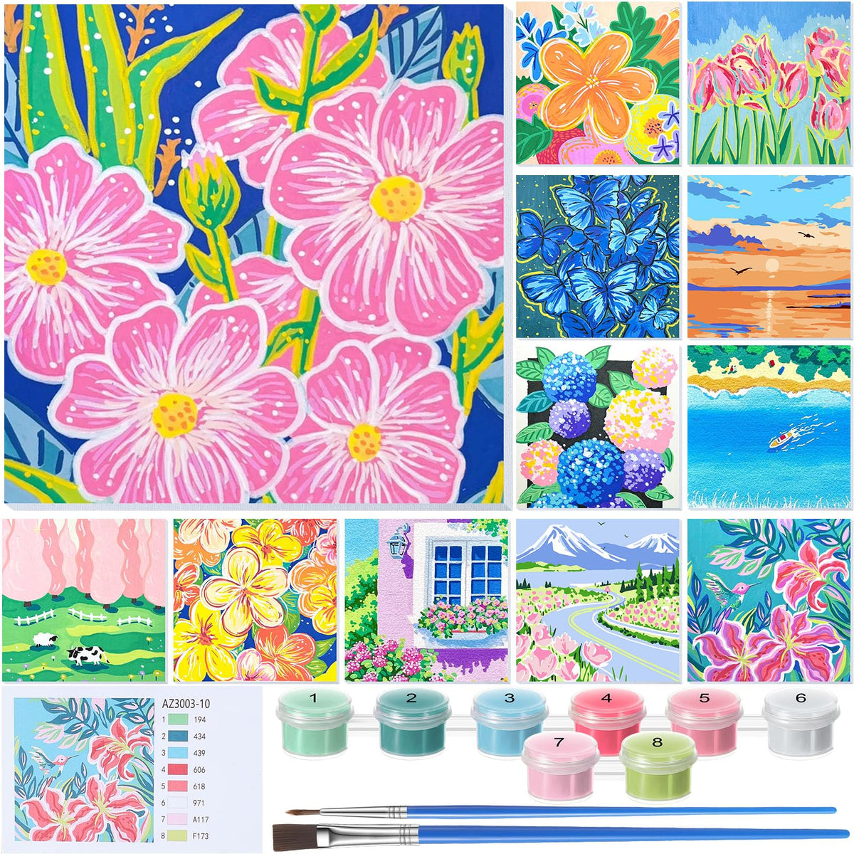 Nezyo 12 Sets Paint by Numbers Kit with Frame for Adults, Acrylic 8x8 Inch
