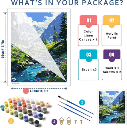 Mountain Paint by Number for Adults, Landscape Paint by Numbers for Adults