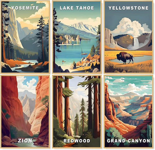 6 Pack Paint by Numbers Kit for Adults, National Parks Canvas Painting Set