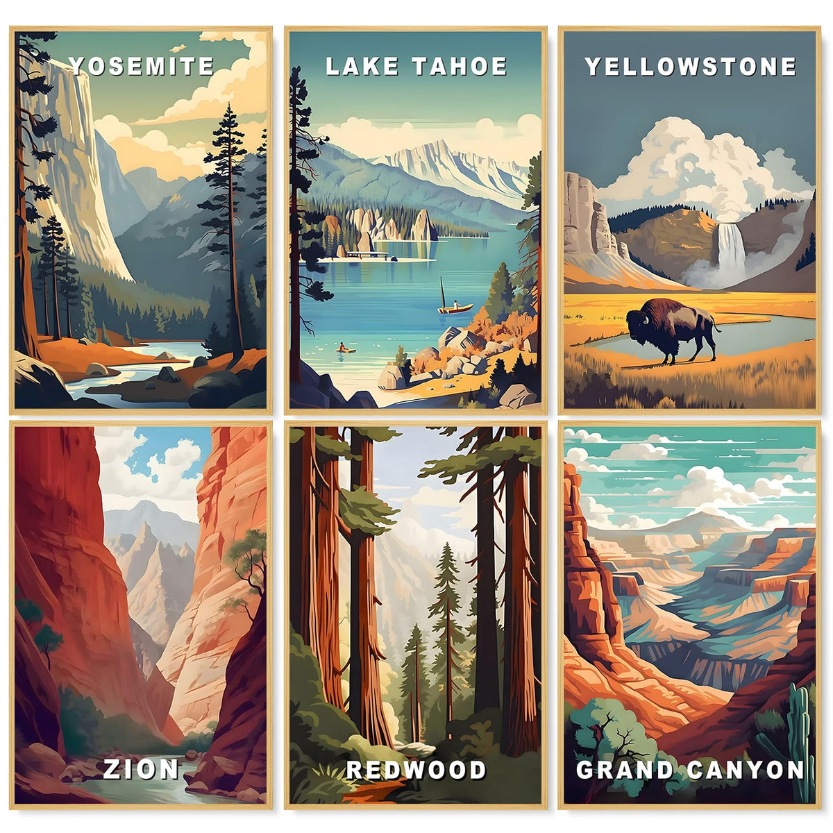 6 Pack Paint by Numbers Kit for Adults, National Parks Canvas Painting Set