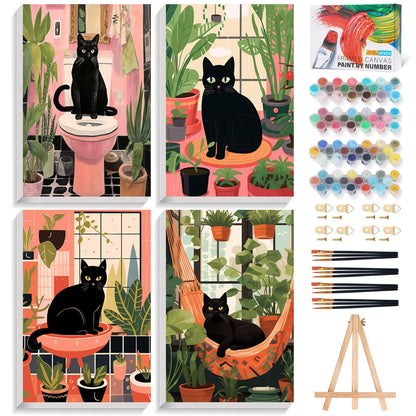 4 Pack Framed Paint by Numbers Kit for Adults Landscape with Wooden Easel